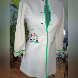 Vintage 1960s Piccolino by Gino Paoli Girls Embroidered Knit Sweater Dress sz 8